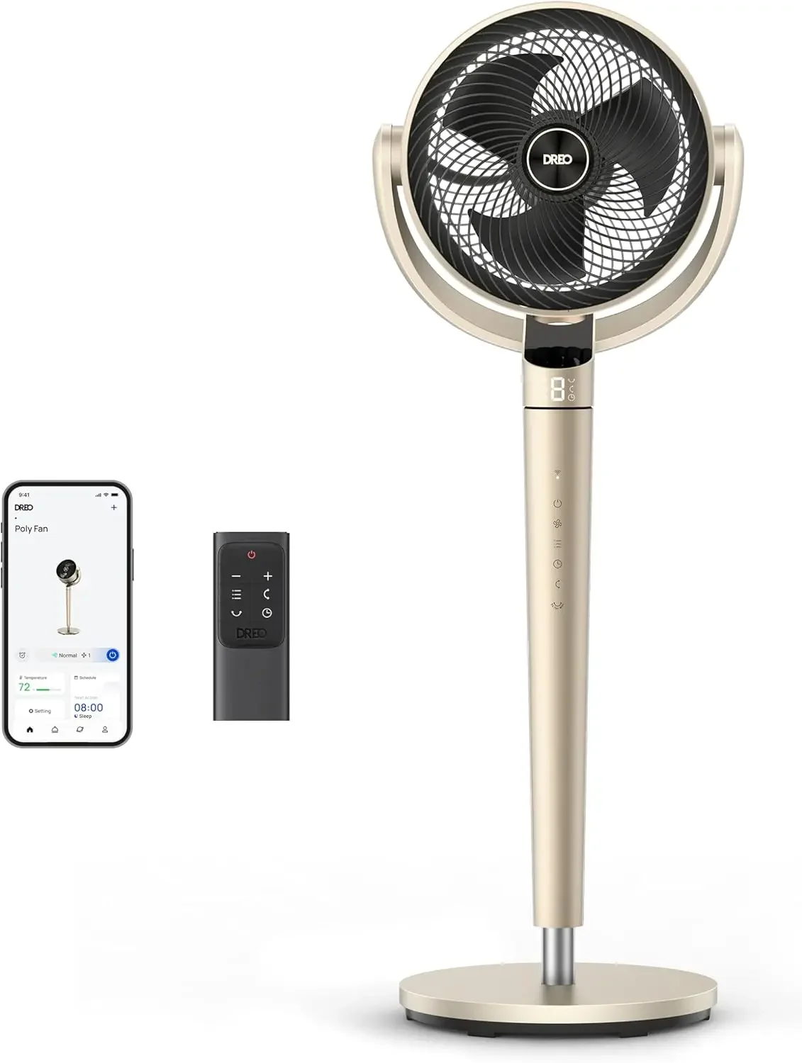 

43 Inch Smart Control Pedestal Fan Omni Directional Oscillating Quiet Bedroom Fan DC Motor 110ft Circulator 9 Speeds 6 Modes 12H