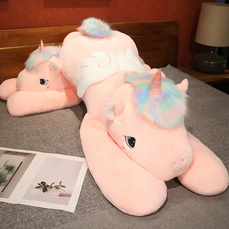 Juguete de peluche Huggable para niños, suave, lindo unicornio, sueño, arcoíris, caballo rosa, dulce niña, decoración del hogar, almohada para dormir, regalo para niños