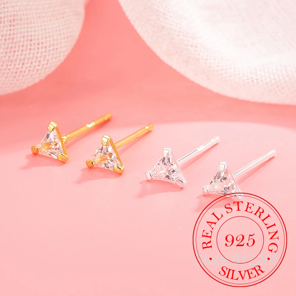 

Ювелирные изделия из стерлингового серебра 925, милые треугольные серьги-гвоздики с кристаллами циркона для женщин, ювелирные изделия для свадебной вечеринки для девочек, подарок другу