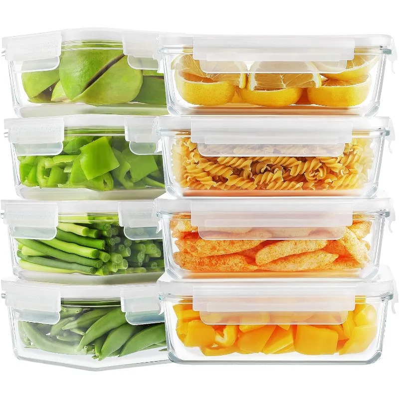 8 Pack Glass Food Storage , Meal Prep Containers, Airtight with Lids - BPA-Free & Leak Proof (8 lids & 8 Containers) 30oz