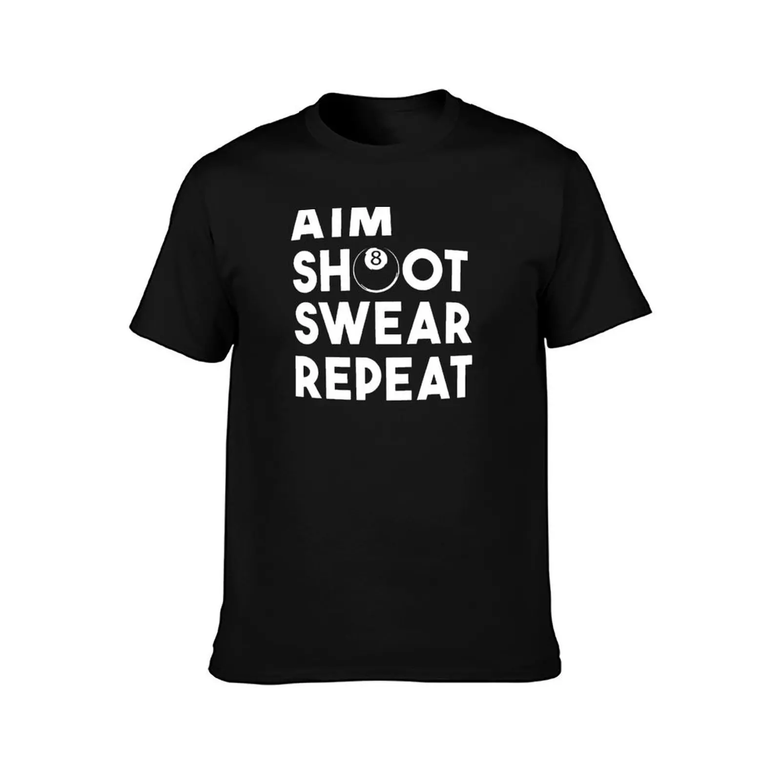 Aim Shoot Swear Repeat T-Shirt, Summer Casual Cotton Tee, Oversized Streetwear Tops, Vintage Graphic Print, Unisex Men Women
