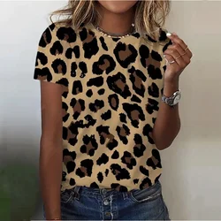 Yaz o-boyun kısa kollu kadın T-Shirt 3d baskı renkli leopar desen T-Shirt kazak üst moda sokak kadın giyim