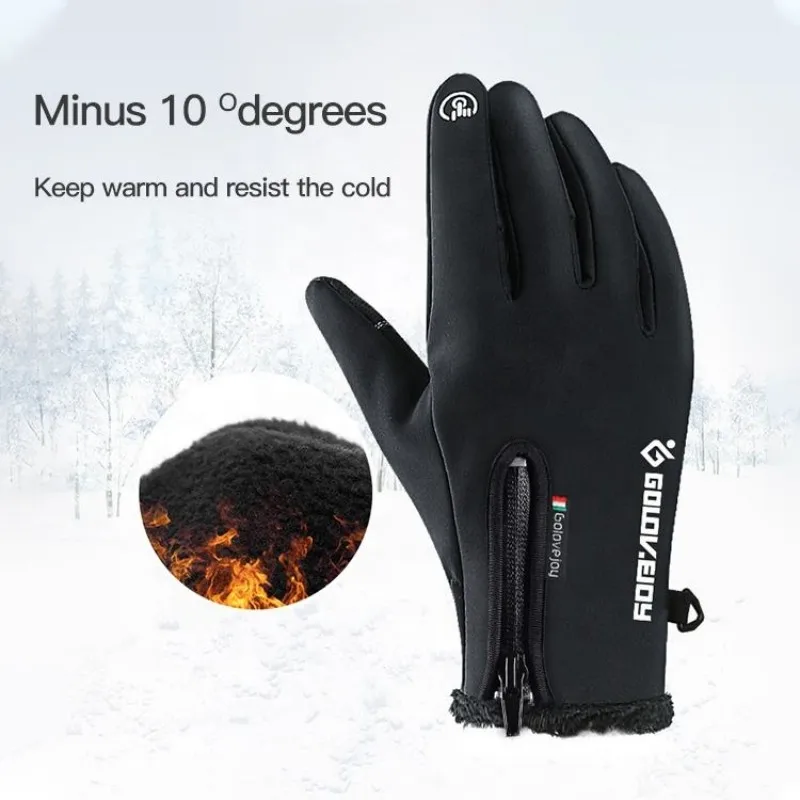 New Zipper Full Finger Gloves Waterproof Touch Screen Cycling Motorcycle Riding Gloves Winter Sports Accessories