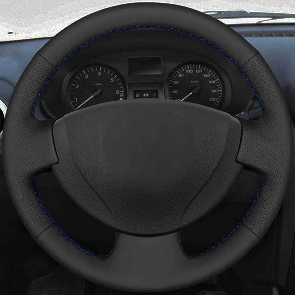 Car Steering Wheel Cover Black Artificial Leather For Renault Logan 1 Sandero Symbol Clio Twingo Lada Largus Nissan Almera G15