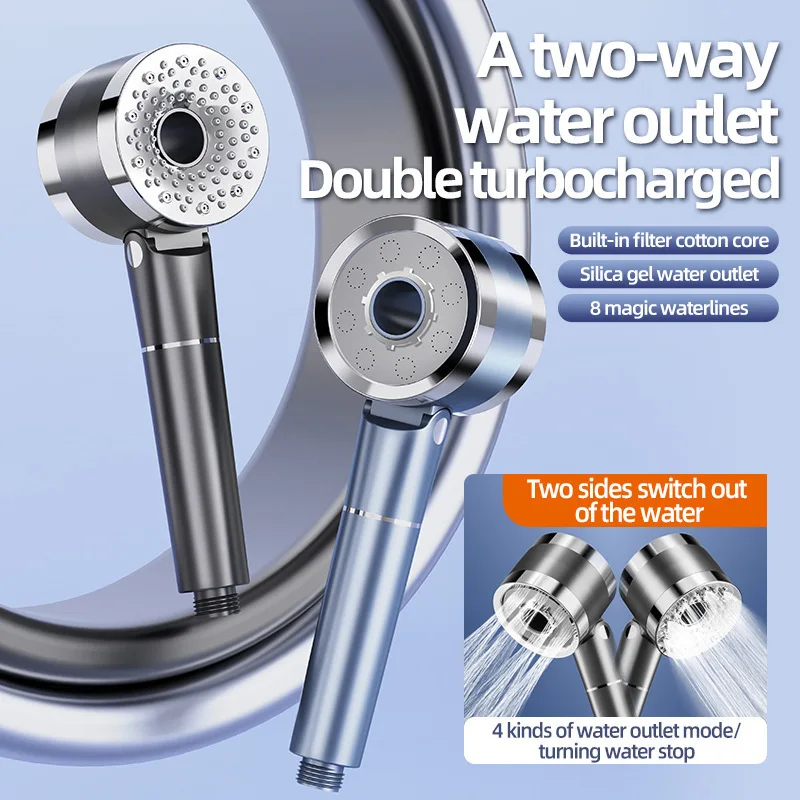 

Round bidirectional shower head set, pressurized shower, large water output handheld shower head for bathing