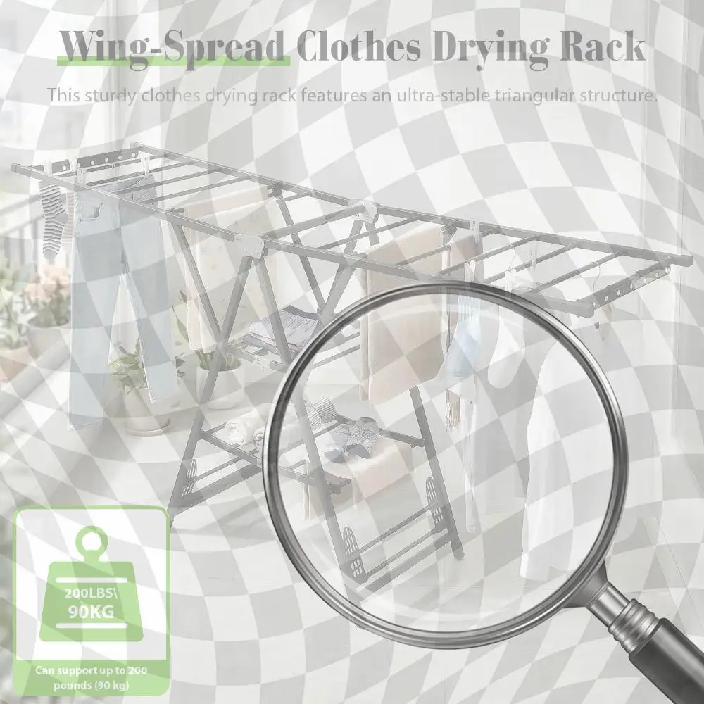 

70.87in Clothes Drying Rack Foldable Laundry Drying Rack with Height-Adjustable Wings Space-Saving Metal Laundry Dryer Stand for Indoor Outdoor Windproof Use