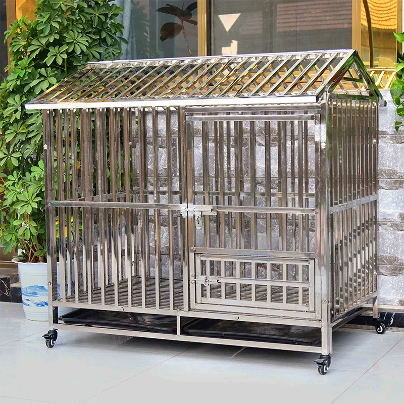 TTDog Cage Medium Large Dog Stainless Steel Dog Cage Pet Cage Indoor And Outdoor Toilet Separation Kennel 304 Thickened