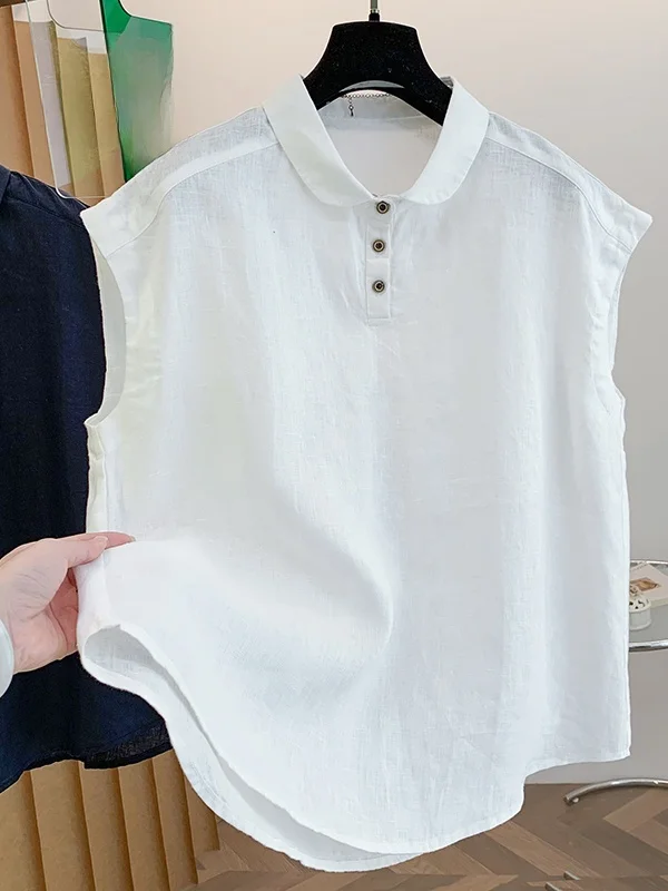 

Simple Stylish Stand Collar Single Button Sleeveless Shirt Commute Top Summer Women's Fashion Cotton Polyester Blend Loose Fit