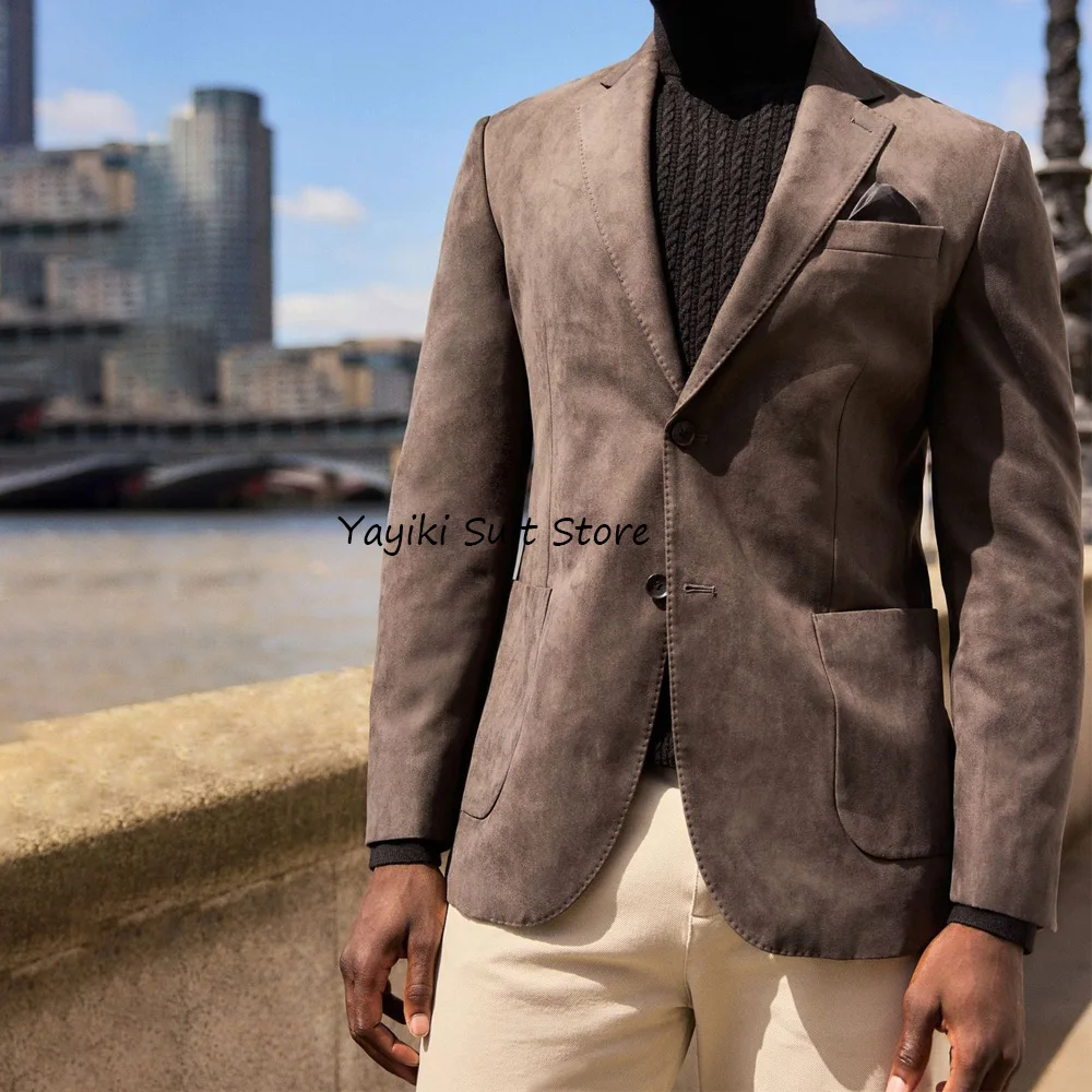 

Fashionable Suit Jackets for Man Jackets High Quality Notched Lapel Urban Blazers Faux Suede Fabric Men's Jacket Fashion Casual