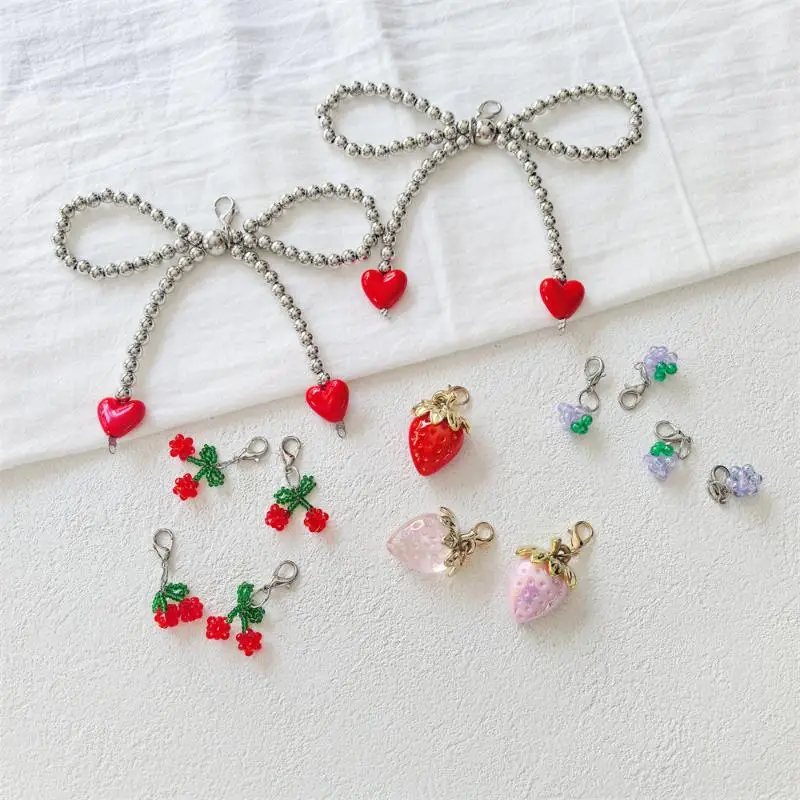 1/2Pcs Rot Liebe Silber Perle Bogen Schuh Charme Erdbeere Schnalle Schuhe Dekor Kirsche Traube Perle Schnürsenkel zubehör Für Turnschuhe