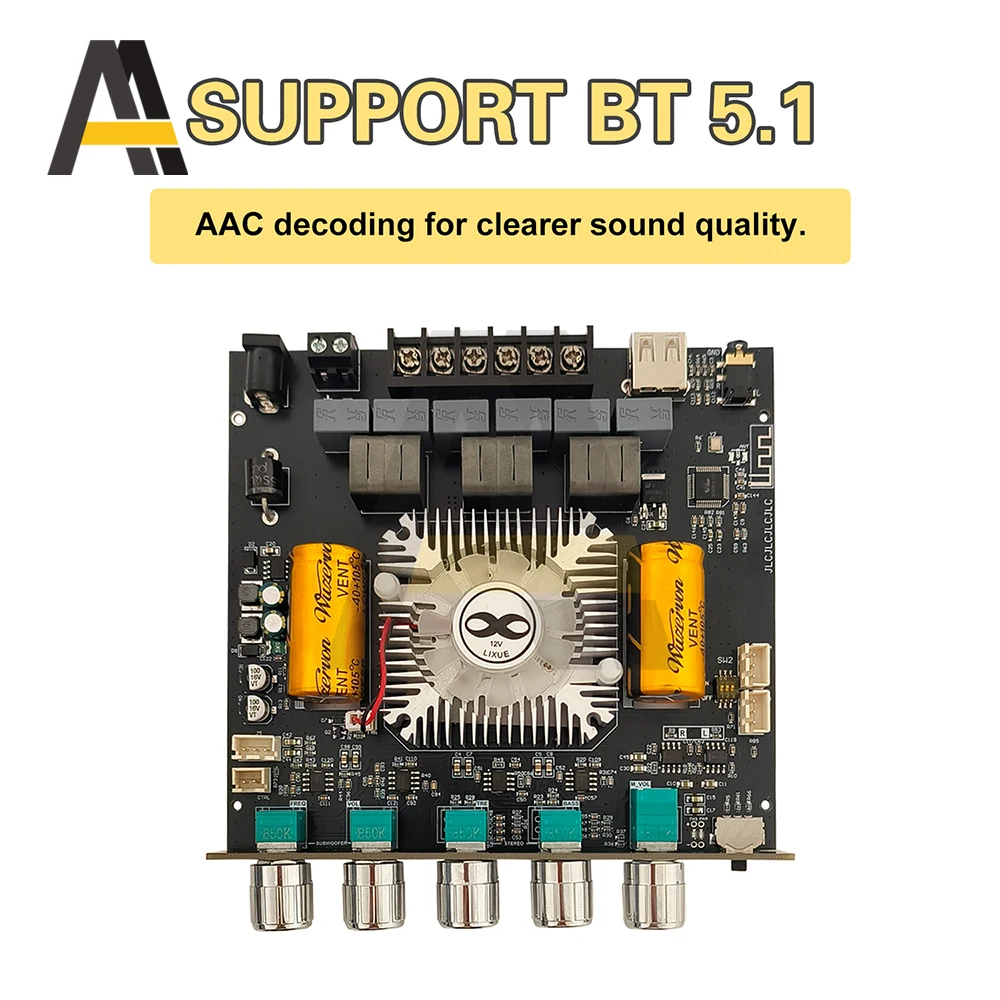 ZK-AS21 2.1 قناة TPA3255 220WX2 + 350W بلوتوث وحدة مكبر كهربائي رقمي مضخم صوت عالي ومنخفض النغمة