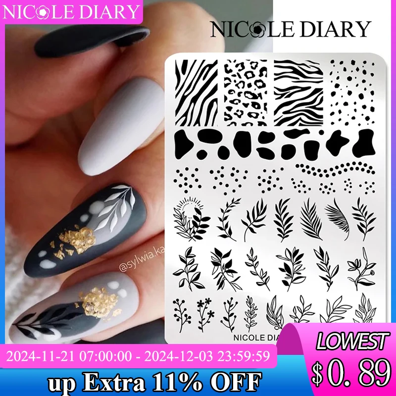 NICOLE DIARY Leaves Flower Nail Art Stamping Plates Drawing Template Geometric Stripe Line 3D Image Stencil Mold Printing Tools