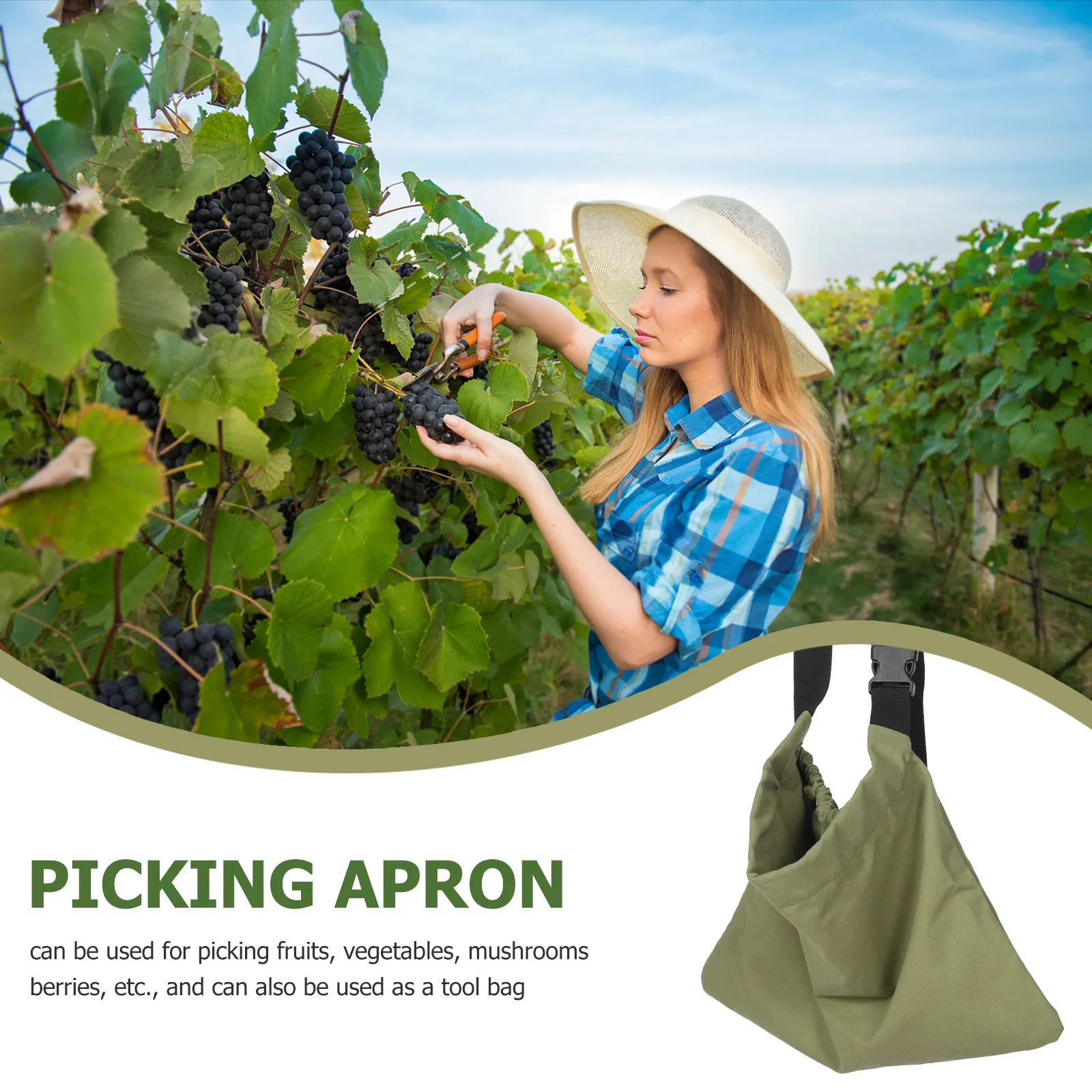 

Harvest Apron with Large Pocket for Fruit Vegetable Mushroom Picking Adjustable Waist Garden Harvesting Bag for Gardening