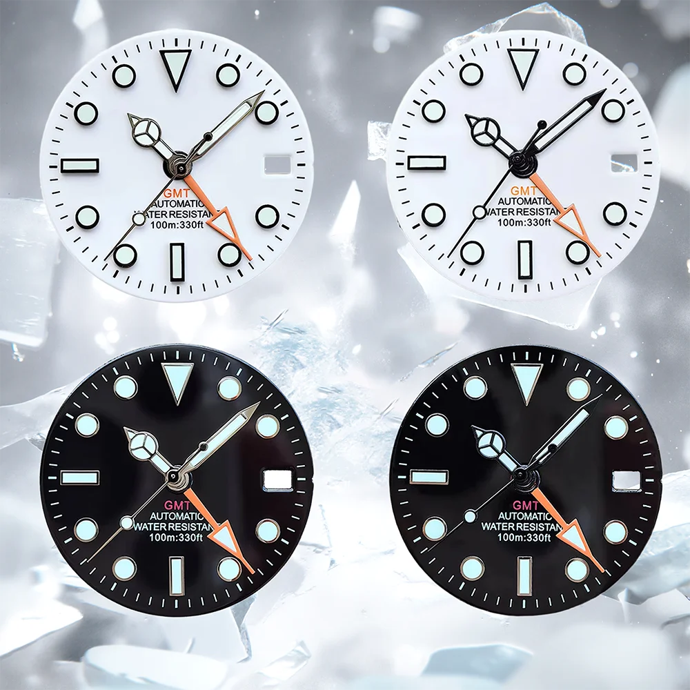 

NH34 NH34A Movement GMT 28.5mm White Black Sterile Watch GMT Mark Dial Luminous Watches Four Needle Parts Accessories