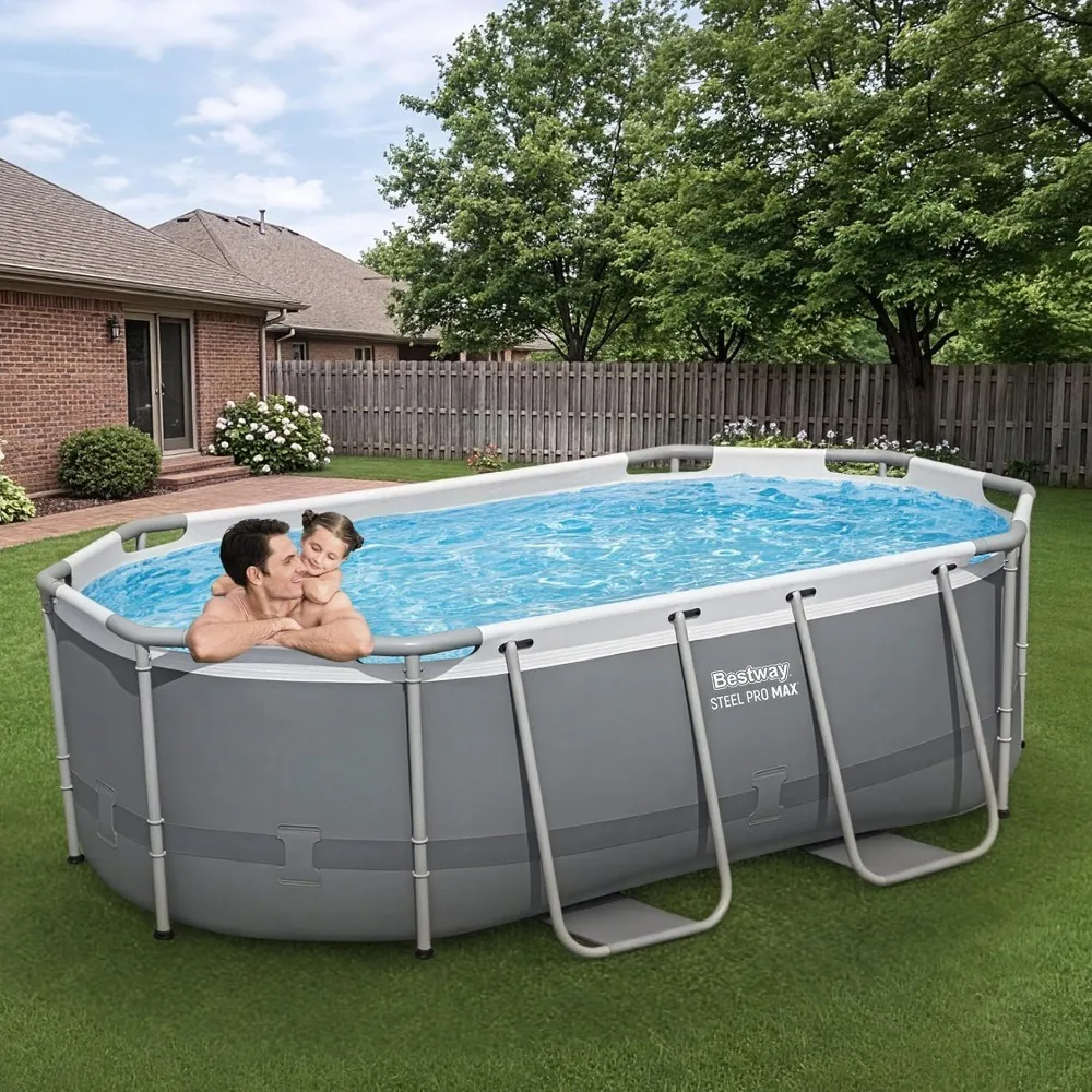 Oval Above Ground Pool Set with 330 GPH Filter Pump, Puncture Resistant Liner & Steel Frame, 10' x 6'7