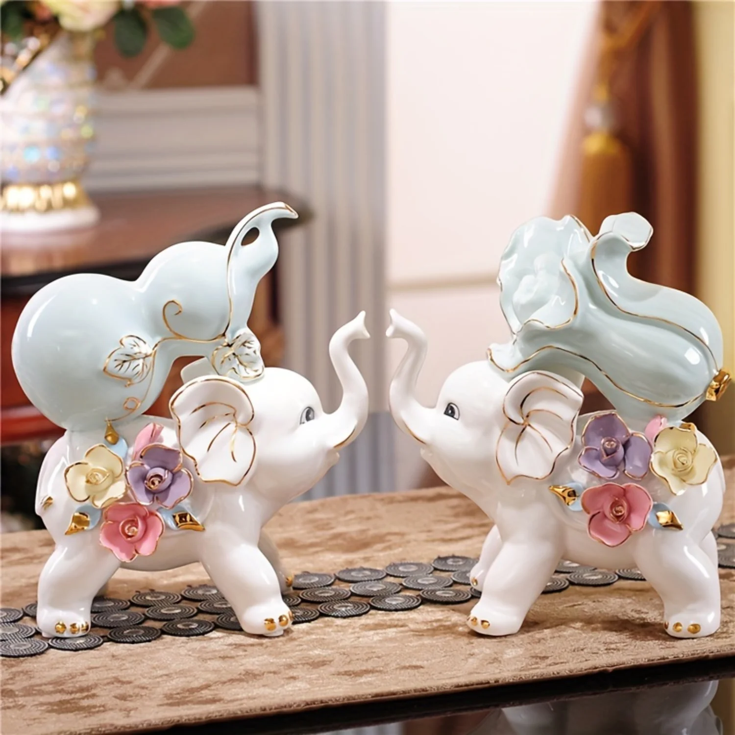 

Exquisite Ceramic Elephant Statues – Ideal for Living Room Decor & TV Stand - Stylish and Functional