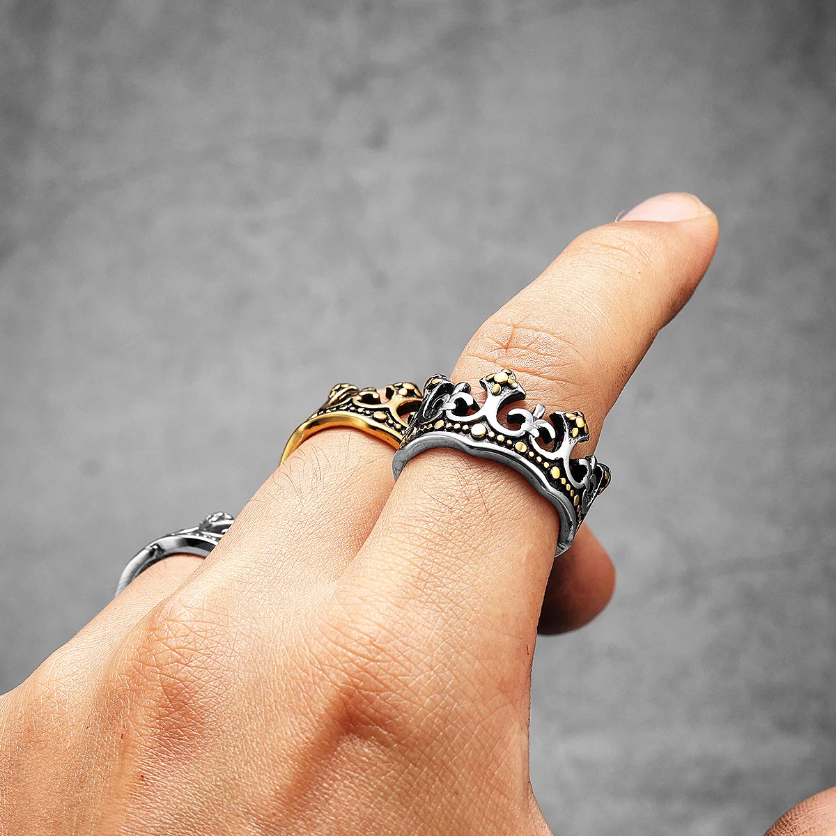 Aesthetic Crown Men Rings Stainless Steel Punk Rock Vintage Cool Stuff Fashion Jewelry Accessories For Women Gift Wholesale