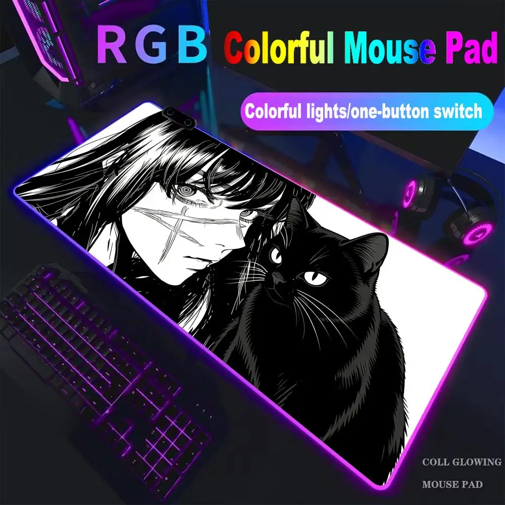 Mouse Pad C-Chainsaw Man High-end E-sports Mouse Pad HYB XXC RGB Mouse Pad LED Pc Large Student Writing Pad Gamer Luminous Mat