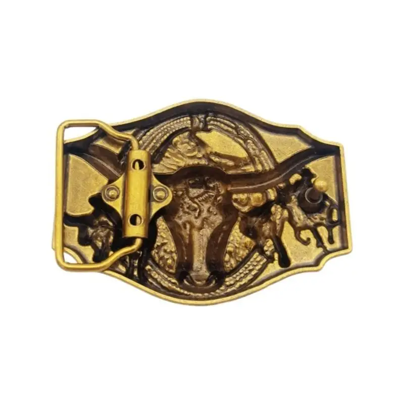 39BD الرجال حزام الخصر مشبك محفورة البقرة رئيس حزام مشبك معدني حزام الخصر ملحق الملحقات الغربية الحزام الغربي