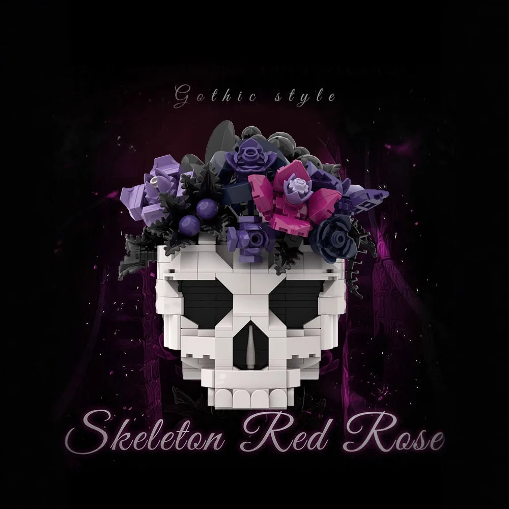 

Конструктор MOC в готическом стиле: черно-фиолетовый цветок-череп, мини-версия, мелкие детали, коллекционные кирпичики для взрослых, подарок