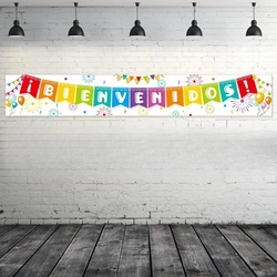 Bienvenidos Banner Spanish Welcome Sign Inspirational Poster Spanish Banners with 4 Grommets for Kids Students Classroom Decor