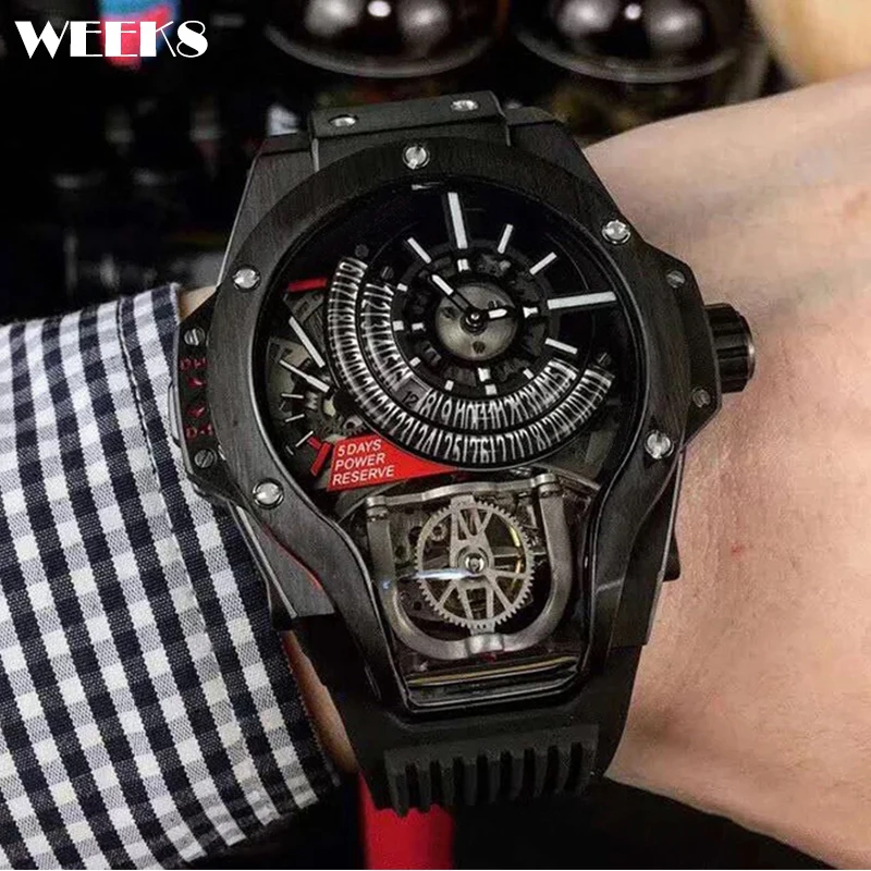 

Luxury Men Watch Full Black Gold Rubber Watches Creative Big Dial Male Wristwatch Clock Hip Hop Style Cool Man Relogio Masculino