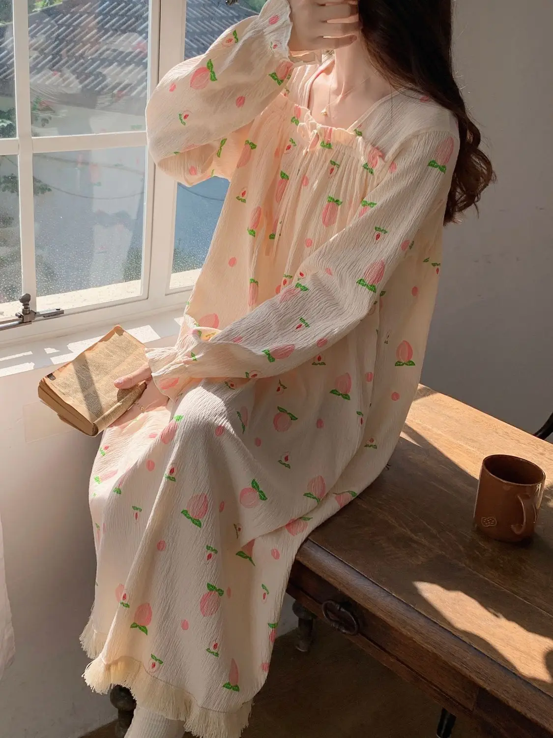 

Nightgown for Women's Spring Autumn Thin Long-sleeved Pajamas New Princess Style Home Clothes Pyjamas Cute Women‘s Sleepwear Hot