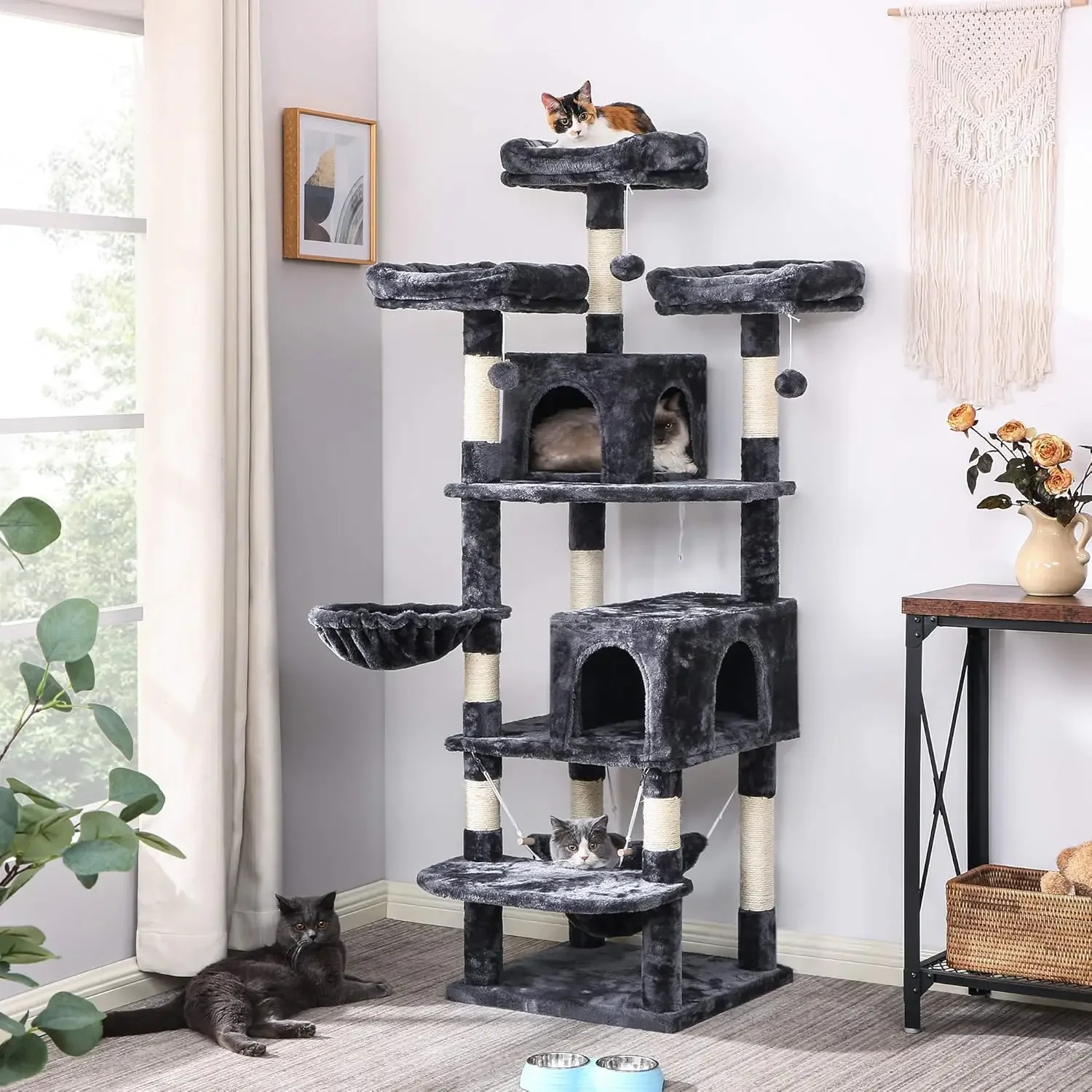 Cat Tree 66.3 Inch Multi-Level Large Tall Cat Tower With Plush Top Perches, Sisal Scratching Post Cat Condo Play House Kitty|