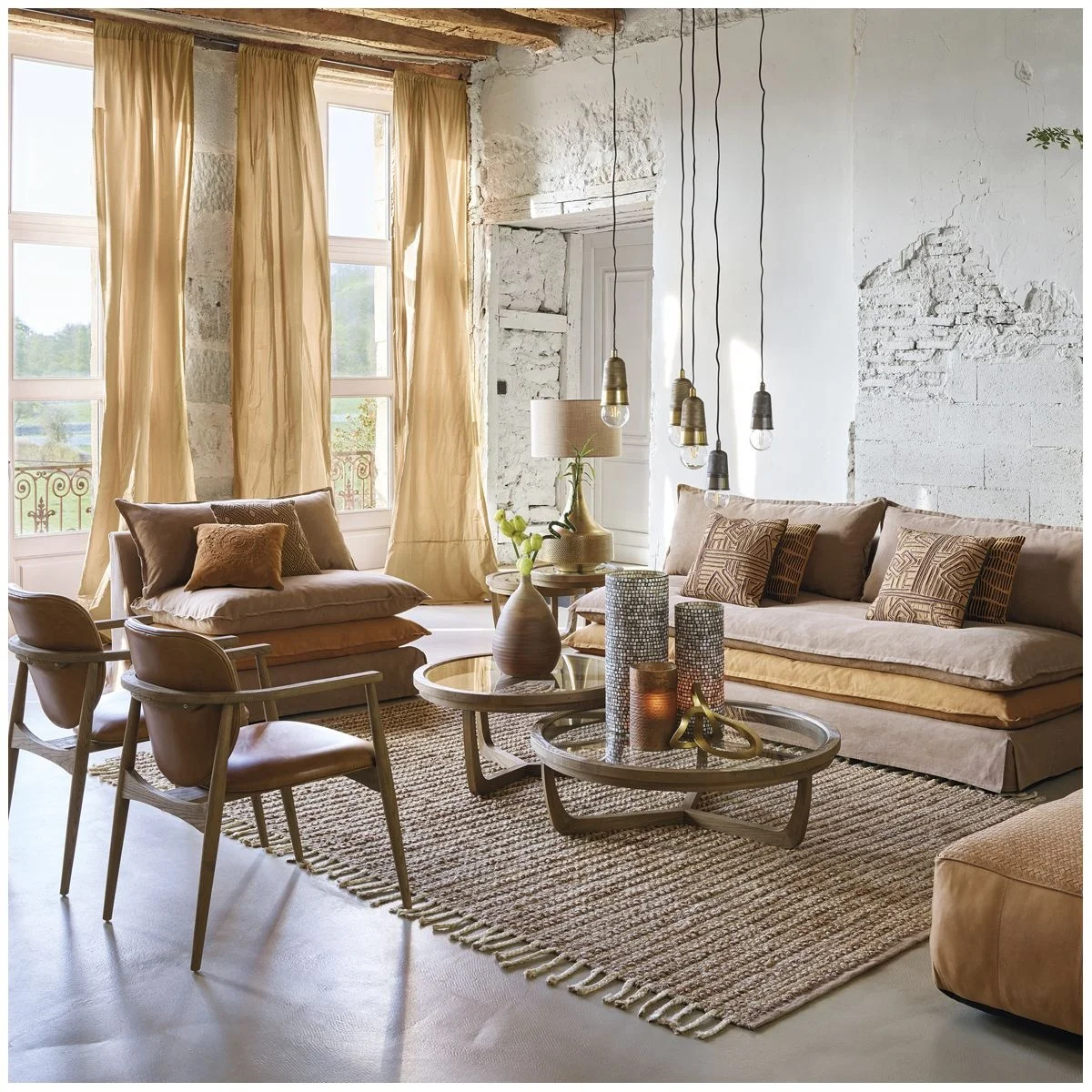 Modern French living room furniture solid wood round tempered glass coffee table coffee table