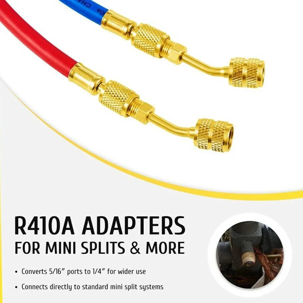 4PCS 45 Degree R410A Adapter 5/16 Inch Female Couplers To 1/4 Inch Male Flare Brass Adapter For R410a Instrument Hose