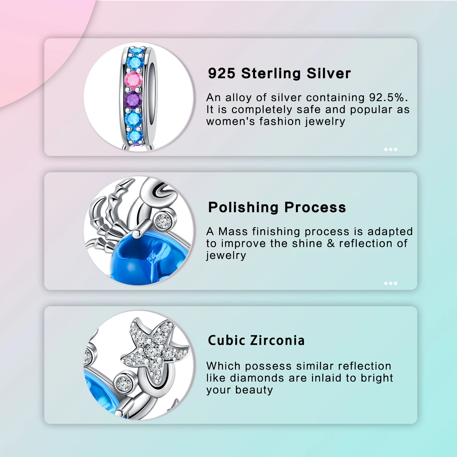 925 فضة Crab نجم البحر الأزرق الماس قلادة Charm للنساء ، يناسب أساور باندورا الأصلي ، DIY بها بنفسك مجوهرات هدية