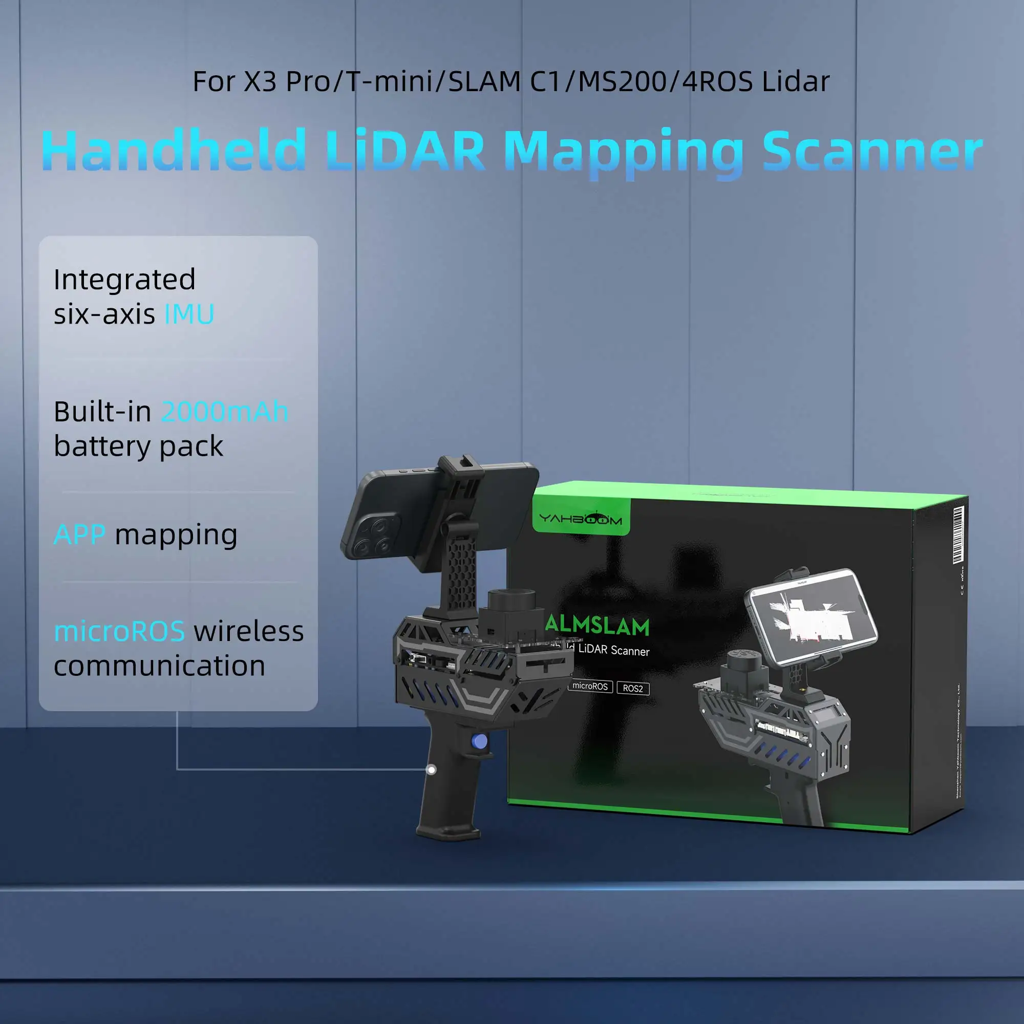 Yahboom PALMSLAM مجموعة الماسح الضوئي LiDAR المحمولة مع حامل يدعم تطبيق الاتصالات اللاسلكية MicroROS لمشروع الروبوت