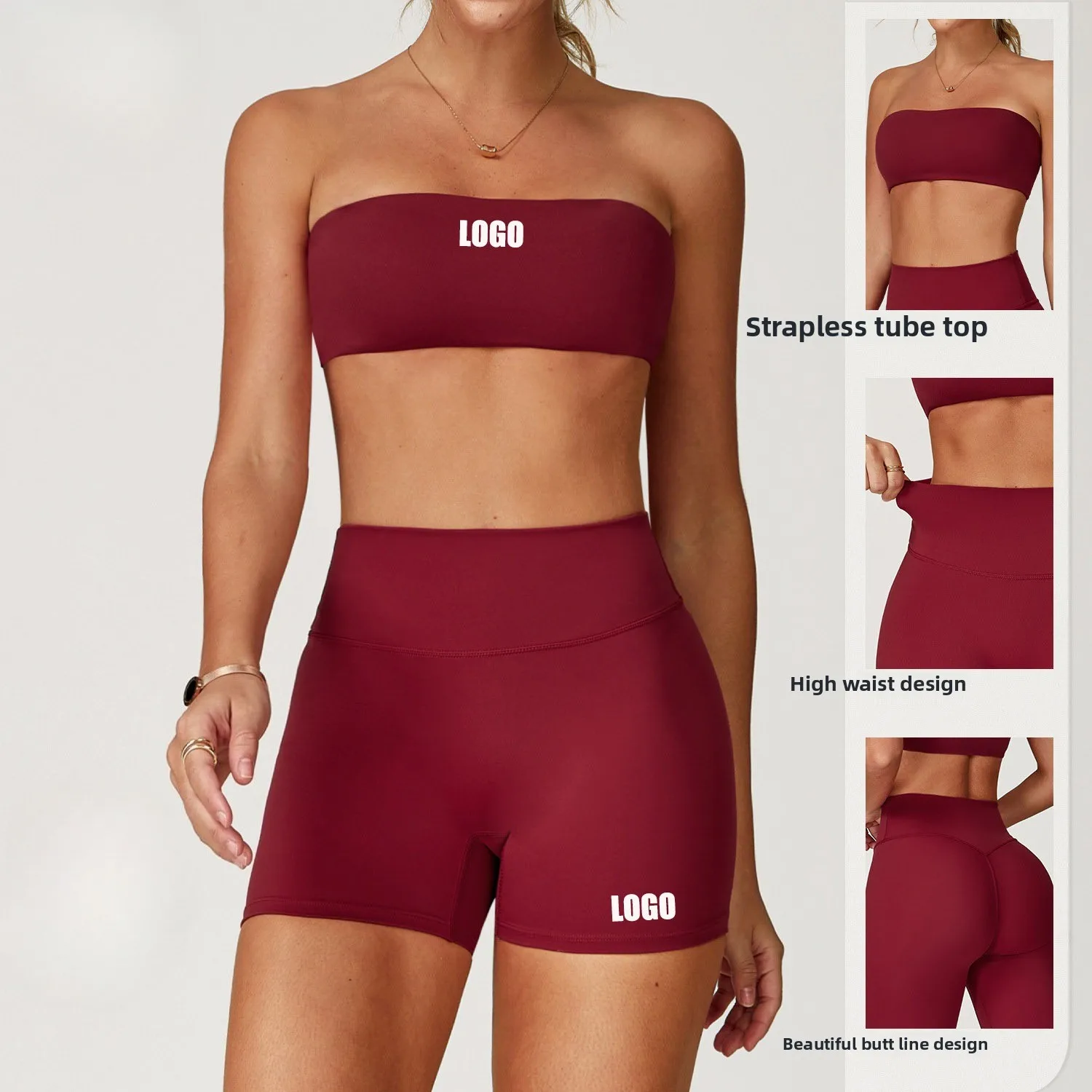 

Customized LOGO women's grinding yoga hip lift fitness quick-drying running cycling sports tube top set