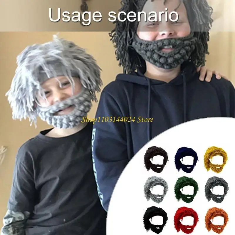 Gorro peluca estilo cavernícola único N5KE tejido a mano con hilo acrílico suave para brindar calidez
