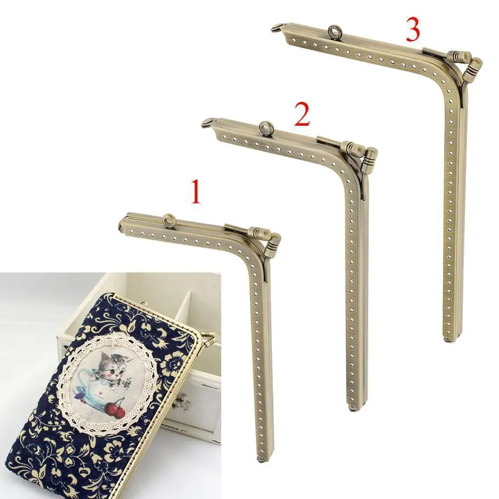 Bronze L Shaped Metal Purse Bag Making Frames with Kiss Clasps