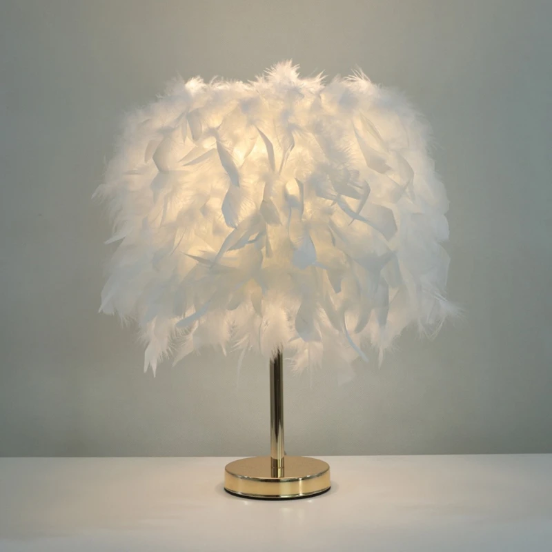 

Feather Desk Lamp Living Room Study Desktop Table Lamps Simple Creative Tricolor Mood Light Wedding Luxury LED Lighting Lights
