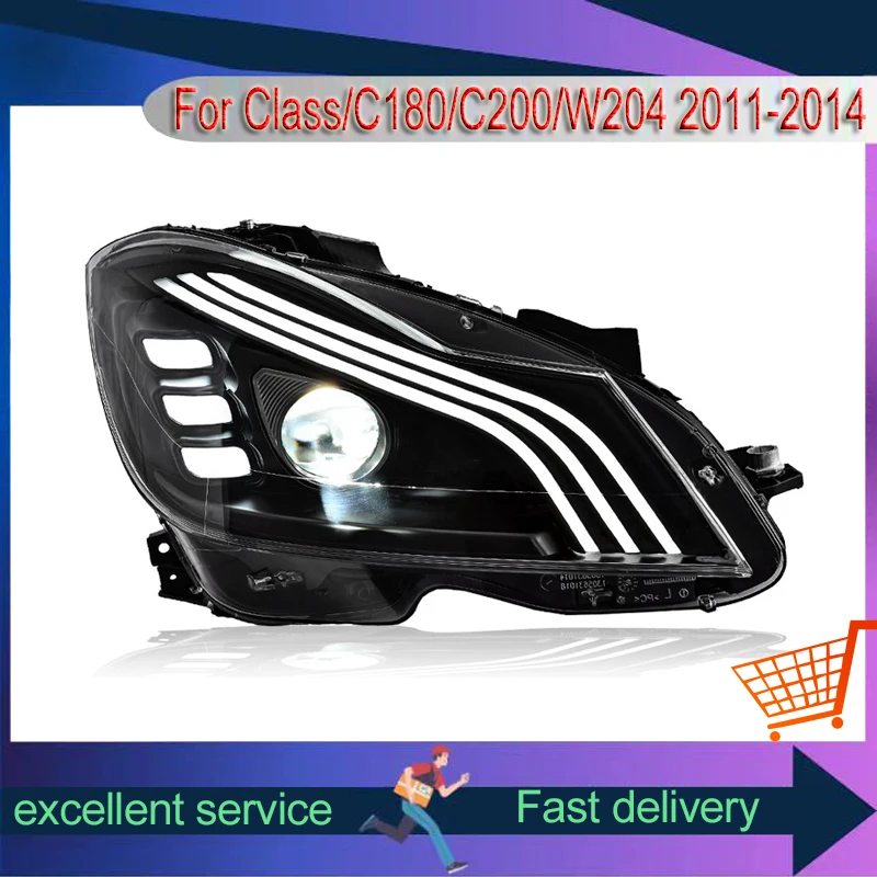 Auto Headlights For Benz 2011-2014 Class C180 C200 W204 Front Lamps Assembly Modification Upgrade Lens LED DRL Car Accessories