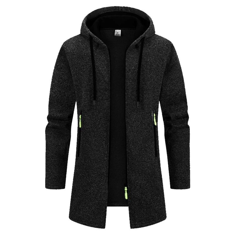 الخريف الرجال سترة طويلة بلوزات عادية مقنعين بالأزرار الرجال أبلى بطانة سمكا الدافئة هوديس المعتاد الشتاء سترة علوية #3