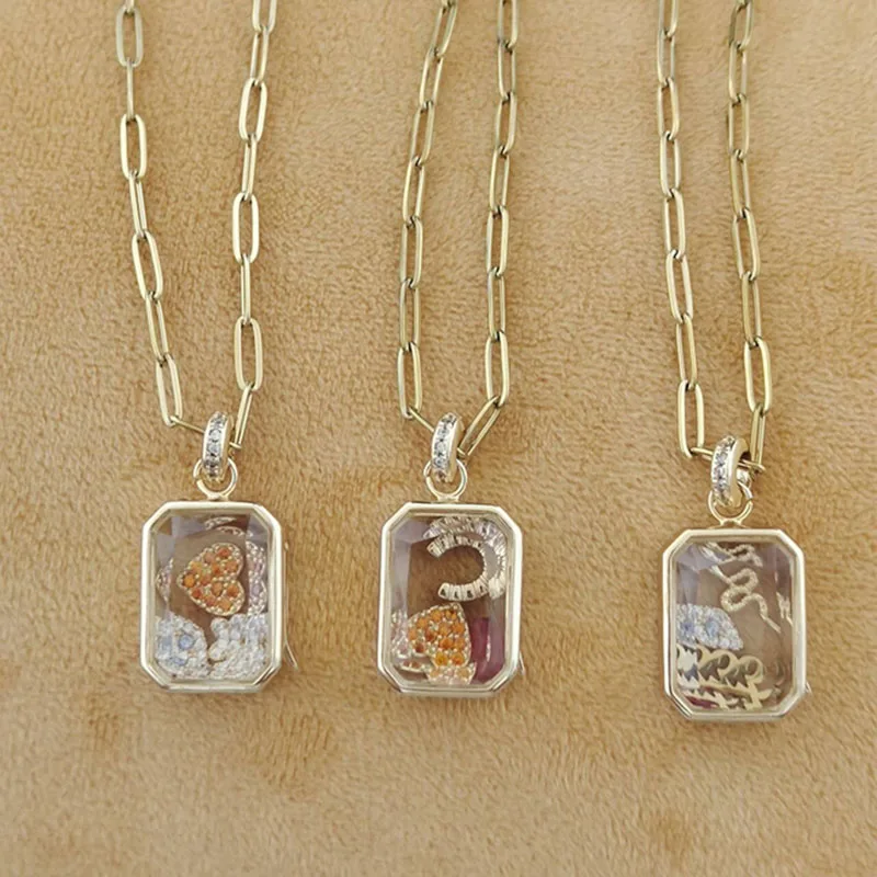 Guardian Glass Box Gold Locket 18K Plated With Small Charm DIY Hollow Design Birthstone Jewelry For Women Fortune’s Keeper Gift