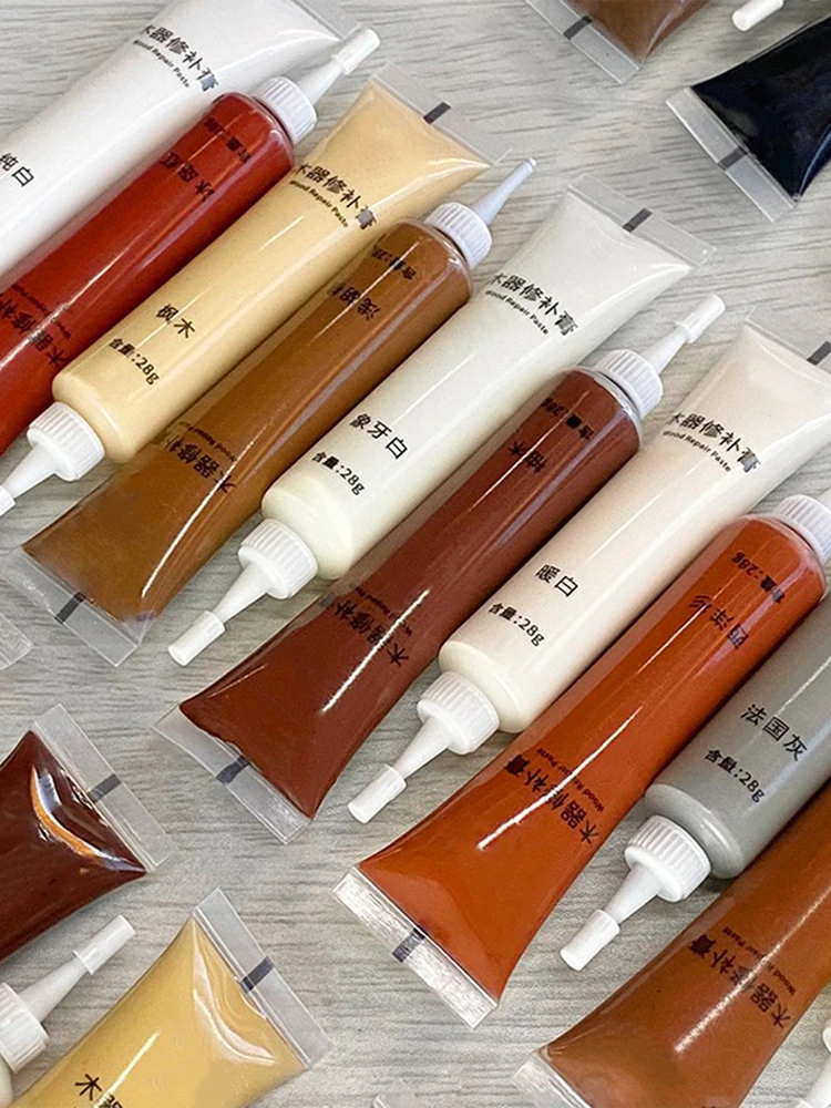 Peinture de finition de meubles en bois, Agent de réparation polyvalent des rayures, outil de réparation de pâte de réparation de meubles 16 couleurs, bricolage 1/2 pièces