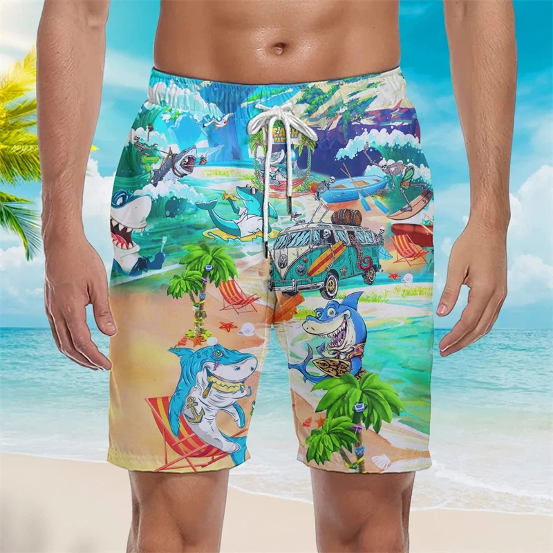 3D-bedrukte Strandshort Voor Heren Dieren Schattige Haai Walvis Onderwater Zee Kids Harajuku Sport Casual Kleding Cargo Shorts