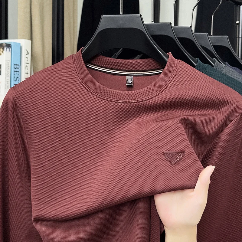 جديد خريف 2025 سترة رجالية برقبة دائرية تي شيرت في منتصف العمر فضفاض ورقيق وأكمام طويلة تي شيرت قاعدة علوية #3