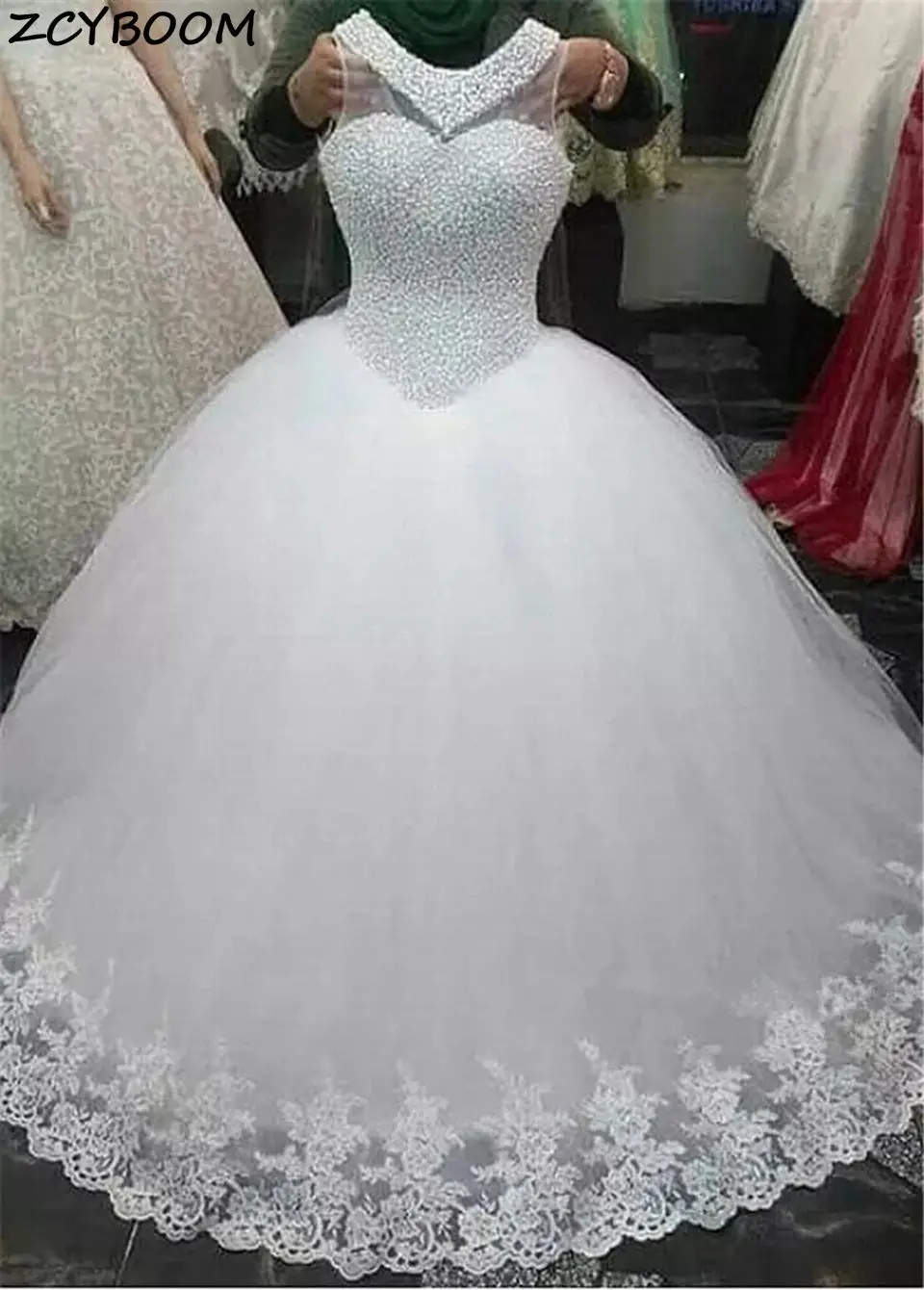 Customized Ball Gown Long Wedding Dress Luxury Beading Elegant Bride Dresses Princess Tulle Women Lace Wedding Gowns 2024