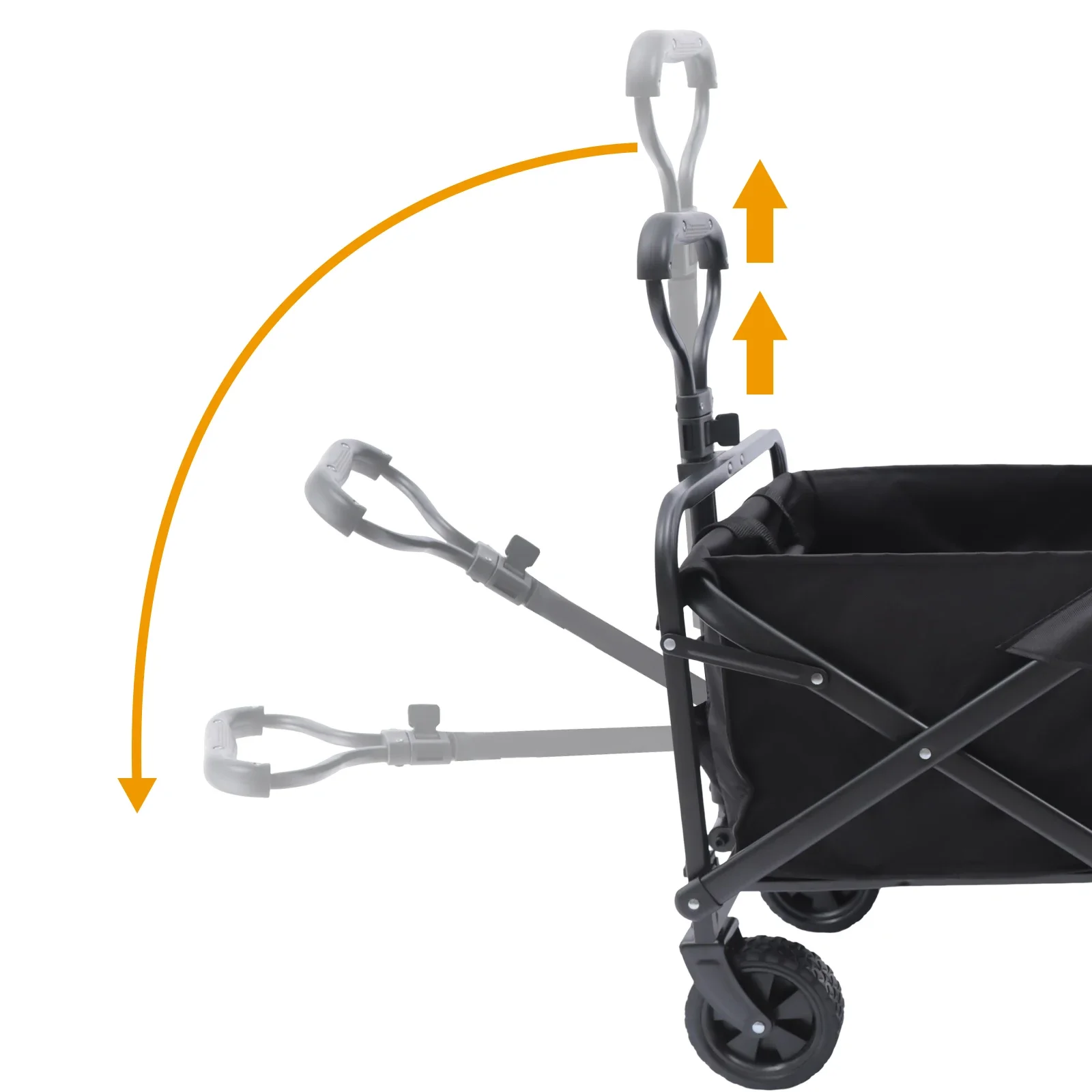 Small 5'' Rubber Wheel Folding Cart Camping Trolley Big Wheels Beach Trolley Cart W/ Adjustable Handle & Drink Holders