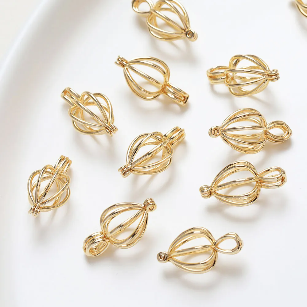 4PCS Hollow Out Pendant Can Contain Pearls Beads Jewelry Findings DIY Hand Made Brass 14k Gold Plated  Accessories 12*24mm