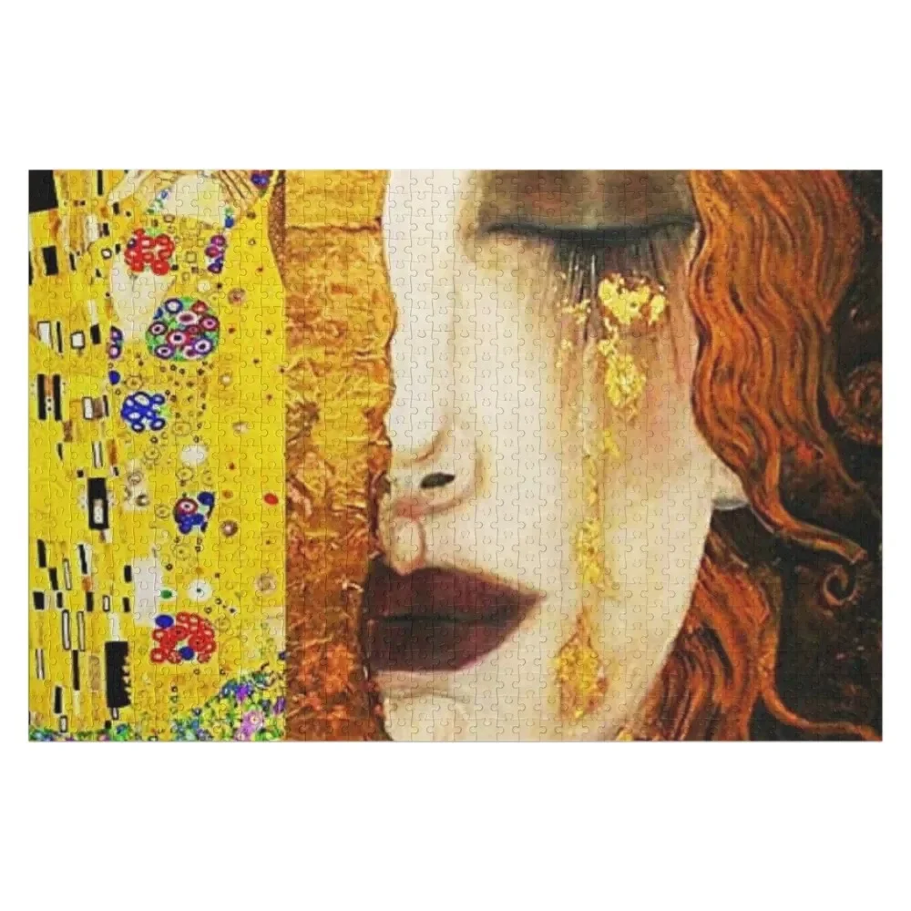 Pintura de retrato de lágrimas e o beijo de Freya por Gustav Klimt Quebra-cabeça com nome de madeira