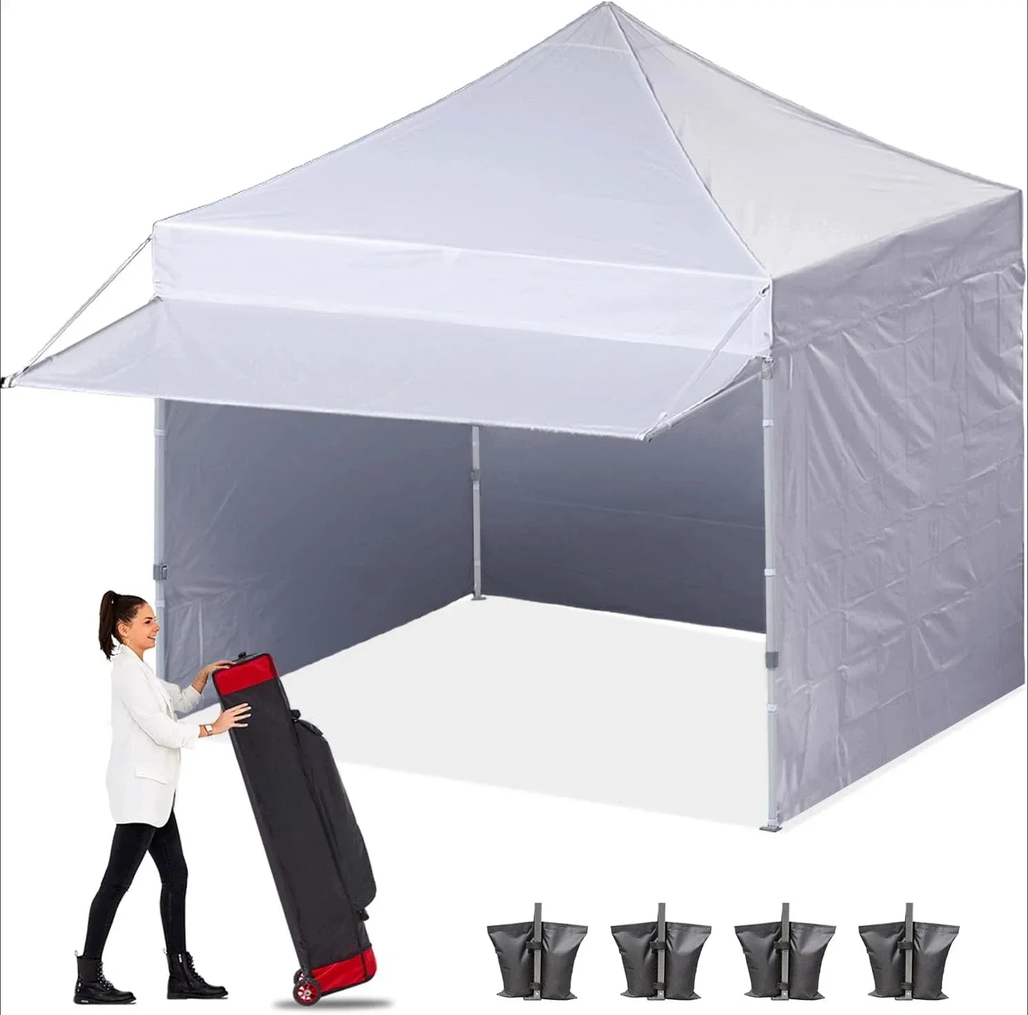 Pop up Canopy Tent with Awning and Sidewalls 10x10 Market -Series, White