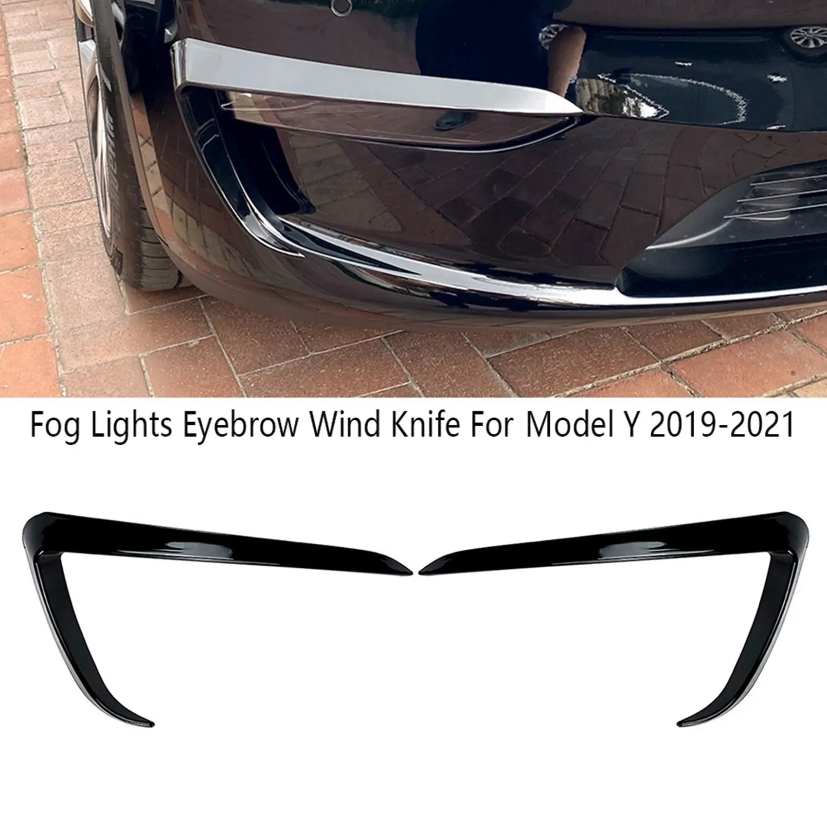 Car Fog Lights Eyebrow Wind Knife Front Bumper Splitter Spoiler Covers Trim for Model Y 2019-2021 Black