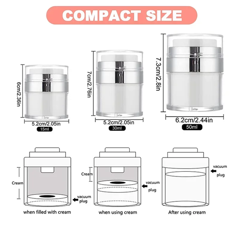 15 ml/30 ml/50 ml/100 ml Airless ปั๊ม Jars Leak PROOF เติมครีม Jars Travel คอนเทนเนอร์เครื่องสําอางสําหรับครีมโลชั่น