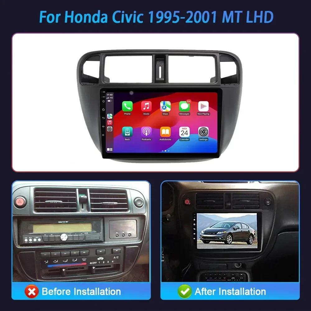 For Honda Civic 1995-2001 MT Left Hand Drive Car Radio Android Multimedia Navigation Wireless CarPlay 4G GPS Touch Screen Stereo